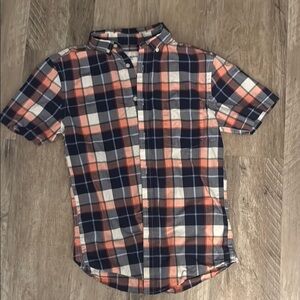 Men's Plaid Short Sleeve Shirt - Navy, Orange, White